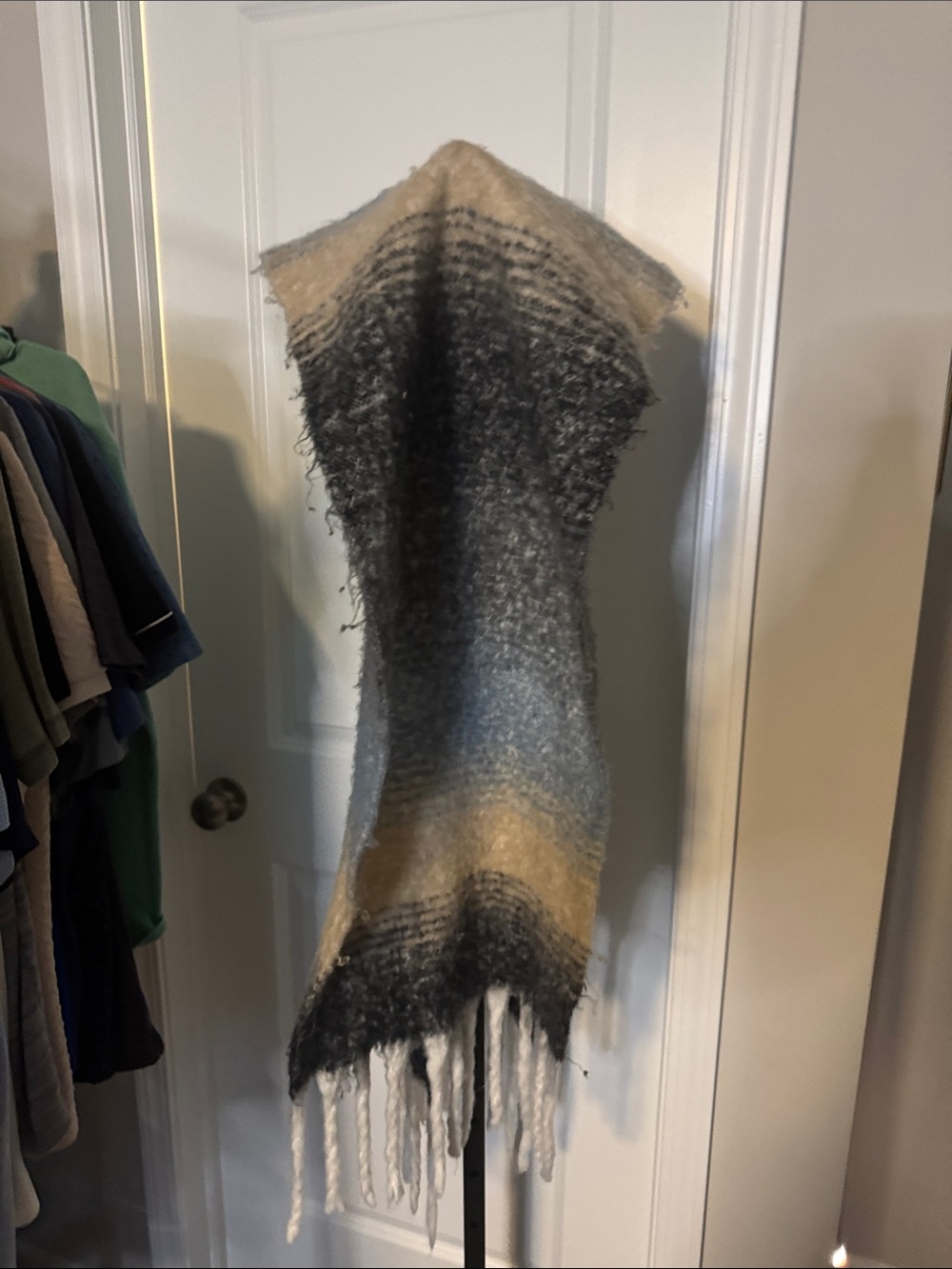 Steve Madden Ombre Gray, Cream & Black Knit Wrap Scarf
